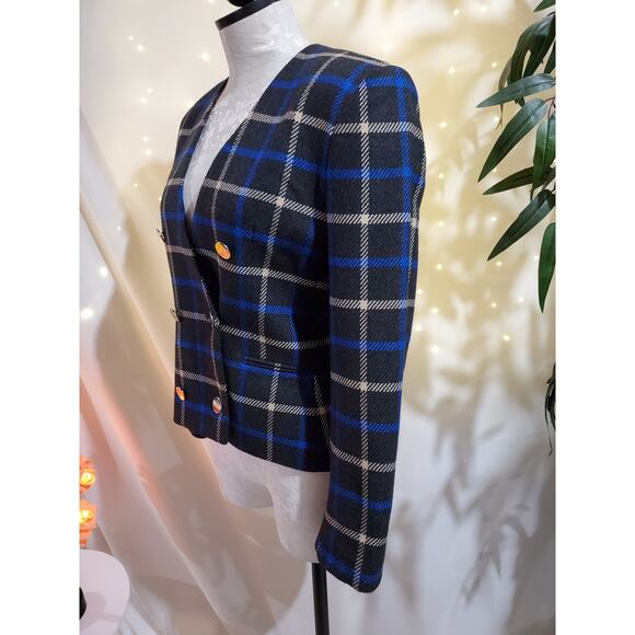 Jones New York Vintage 100% Wool Plaid Schoolboy Blazer Jacket Women's Size 8P - Picture 2 of 10